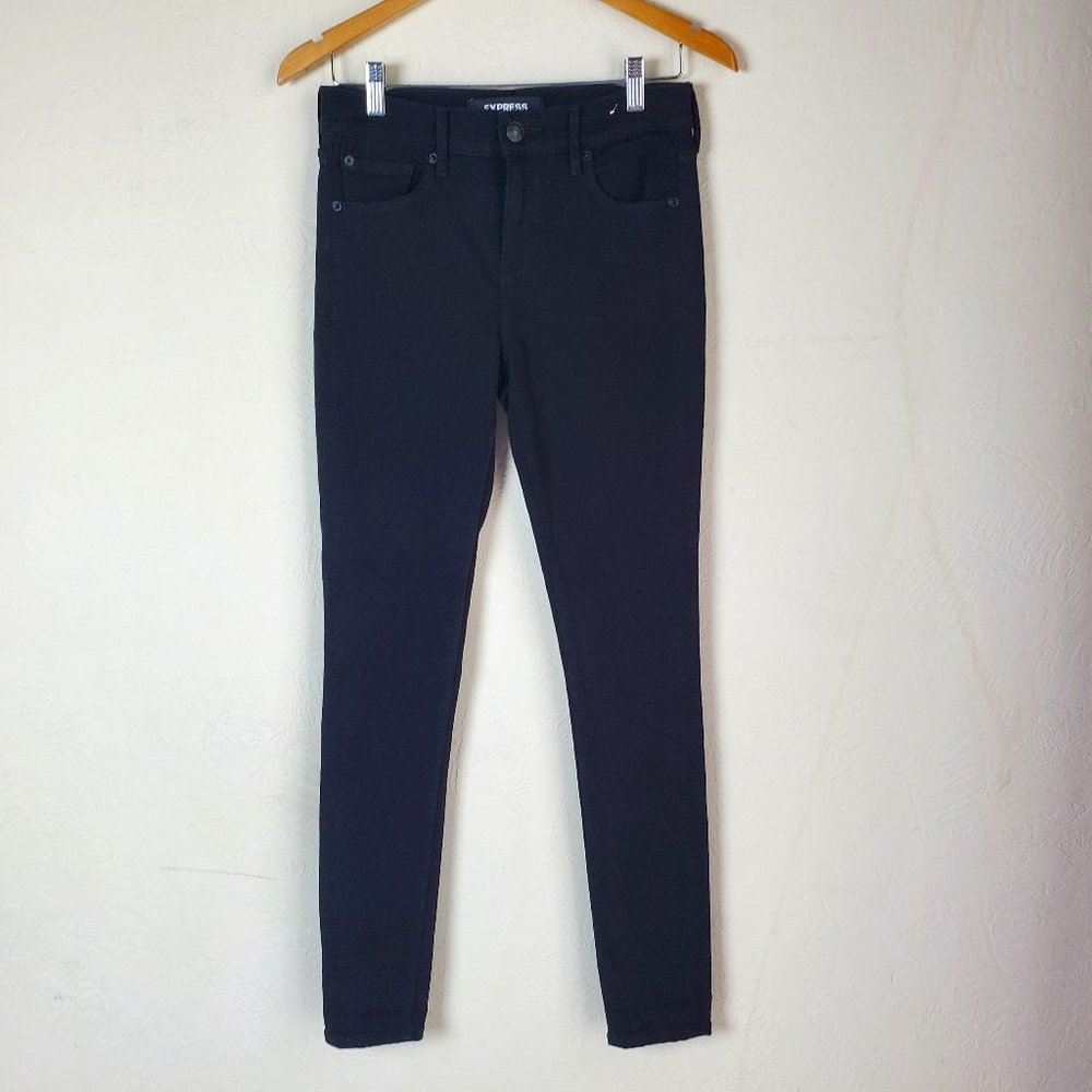 Express Womens Size 2 Reg Black Mid Rise Stretchy Jean Legging Skinny Pant EUC